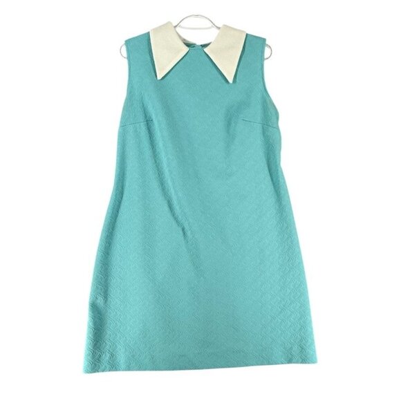 Vtg Mod Dress 16 18 Sleeveless 60s 70s Aqua Blue White Peter Pan Collar As Is - Picture 1 of 13